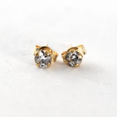 90's Jacmel Mauritius tiny 10k gold cubic zirconia studs, dainty clear CZs yellow gold JCM minimalist bling earrings 