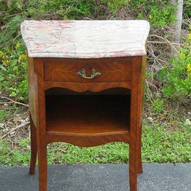 French Carved Inlay Marble Top Nightstand Side End Bedside Table 2221