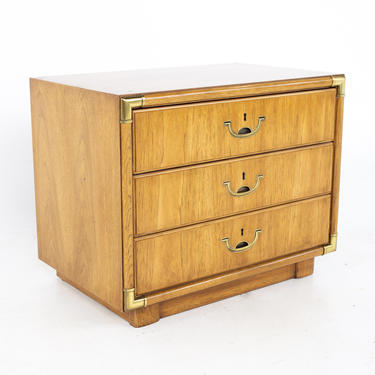 Drexel Campaign Mid Century Walnut and Brass Nightstand - mcm 
