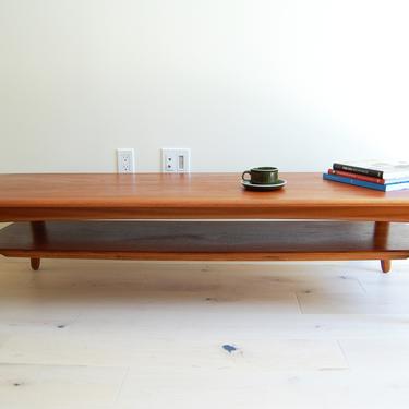Danish Modern Svend A. Madsen Long Teak Coffee Table with Magazine Shelf Karl Lindegaard Mobelfabrik 