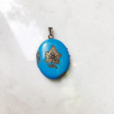 1800s Victorian Sterling Silver and Blue Enamel Hair Locket 