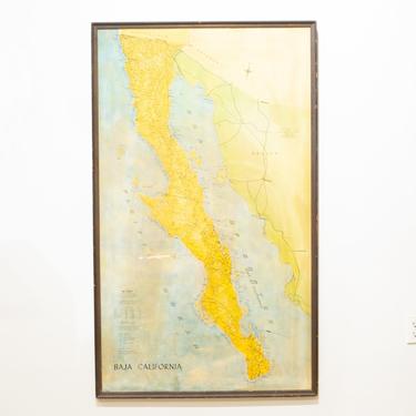Mid-century Framed "Baja California" Map c.1967