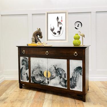 Japanese style Mid Century Buffet/ accent piece/ Entryway Furniture/ Sumi-e Painting/Eclectic/ Hollywood Regency/Boho Credenza 
