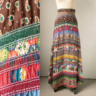 1970s Quilted Patchwork Maxi Skirt XXS 