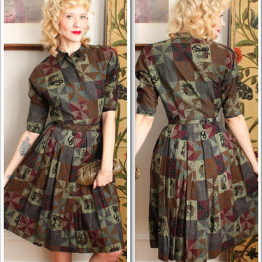 Late 1950s Dress set // Morning Rise Cotton Blouse &amp; Skirt set // vintage 50s dress 