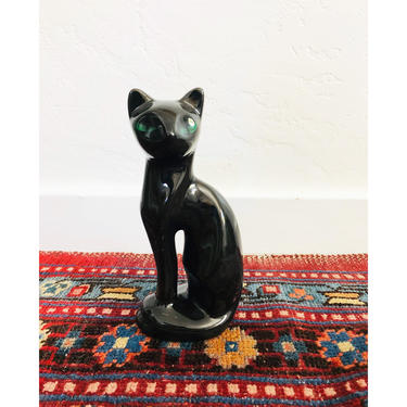 Mid Century Black Ceramic Cat Sculpture 