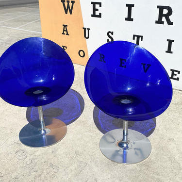 Cobalt Blue Acrylic Chair on Chrome Pedestal Base