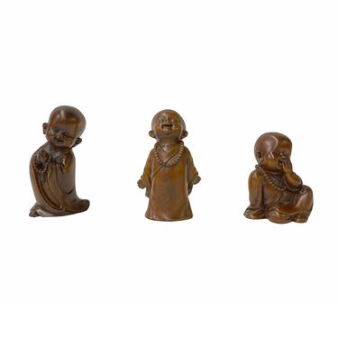3 Pieces Chinese Oriental Wood Small Lohon Monk Display Figures ws1794E 