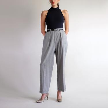 High Waisted Trousers, Vintage 90s Pants, High Rise Pleated Tapered Leg Trousers, Houndstooth Pattern Pants, Loose Fit Trousers Small 