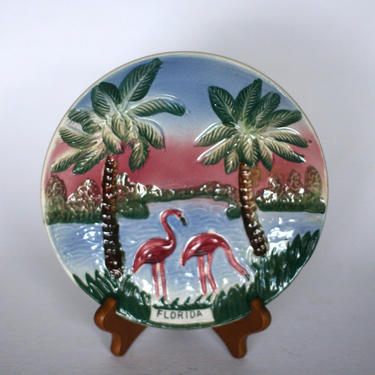 vintage florida flamingo souvenir plate 