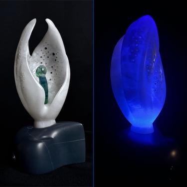 Chrysalis White Alabaster Ebony Soapstone UV Lighted Metaphysical Flower Bud Sculpture 
