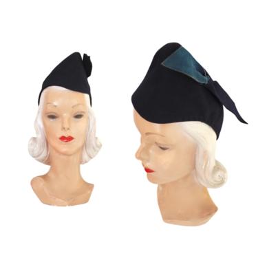 1930s Pixie Hat - 1930s Garrison Cap - 1930s Blue Hat - 1930s Womens Blue Hat - 1930s Womens Hat - 1930s Turban Hat - 1930s Blue Turban Hat 