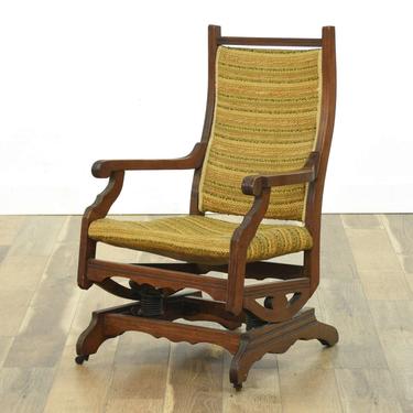 Antique Federal Style Rocking Chair W Stripe Upholstery