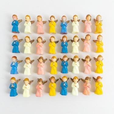 Set of 4 Mini Plastic Praying Angels, Small Pastel Colored Angles with Gold Wings, Craft and DIY Angels, Vintage Christmas 