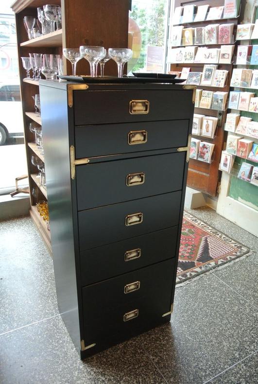 Black painted campaign chest. $325