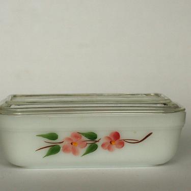 vintage fire king gay fad peach blossom loaf pan or refrigerator leftover container 