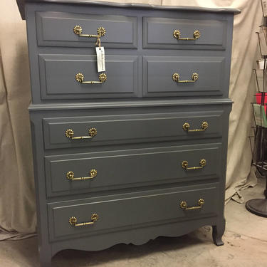 Tall Stormy Grey French Provincial Dresser 4/20 