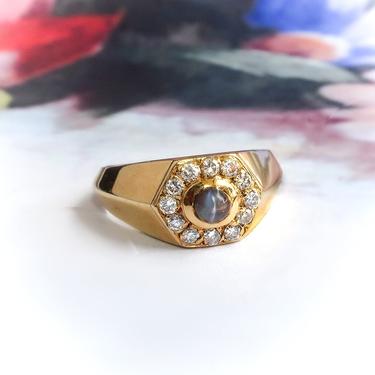 Vintage Cartier Natural Chrysoberyl Cat's Eye Diamond Ring Unisex 18K Yellow Gold 