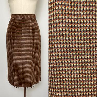 Vintage 1950s Skirt 50s Pencil Skirt Nubbly Brown Orange Yellow Size Small 