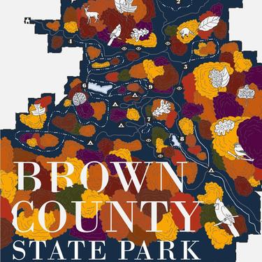 Brown County State Park in Indiana decorative map print 11x17 