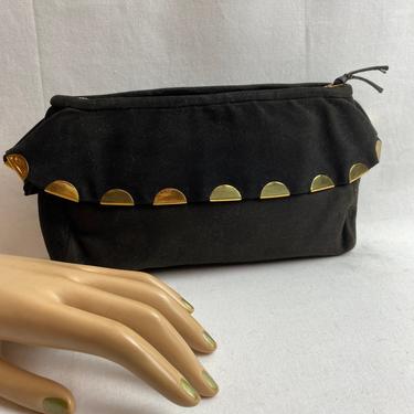 40’s 1940’s buttery soft suede handbag~ clutch purse with shiny gold half circles~ ruffle ruching ~ excellent~ pinup rockabilly glam 