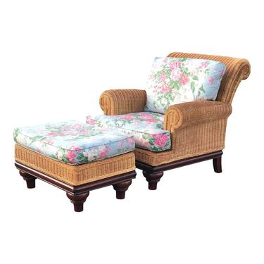Henry Link Rolled Arm Wicker Armchair and Ottoman 