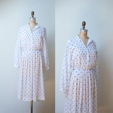 1980s Polka Dot Dress / 80s Long Sleeve Sheer Dress 