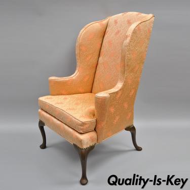 Antique Queen Anne Wingback Armchair Chair Rolled Arms
