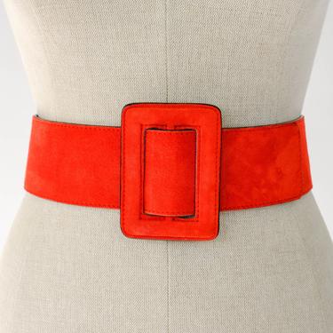 Vintage 80s ESCADA Fire Engine Red Suede Leather Adjustable Belt | Made in West Germany | High Waist, Boho Chic | 1980s ESCADA Designer Belt 