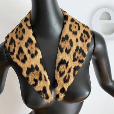 Large Genuine Leopard Fur Collar • Vintage 50s 60s Rockabilly Pin Up Accessory • Add to Cardigan Sweater Jacket or Coat • 