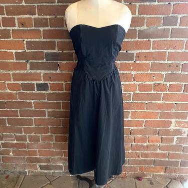 1980s Black Strapless Dress