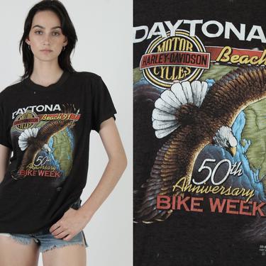 Vintage 3d Emblem Harley Davidson T Shirt / 90s Daytona Bike Week Tee / Paper Thin 2 Sided THIN T Shirt Large L 