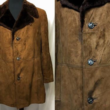 Vintage 1970s Mens Borg Suede Winter Jacket, Vintage Suede Jacket, Faux Shearling Lining, Mens Coat, Mens XL by Mo