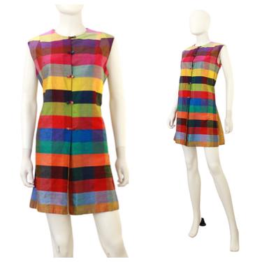 1960s Rainbow Stripe Silk Tunic Sheath Dress - 1960s Tunic Dress - 1960s Sheath Dress - Vintage Rainbow Dress - 60s Dress | Size Med / Large 