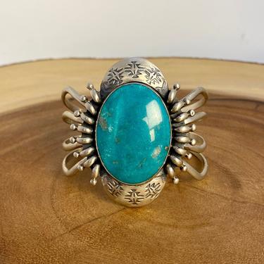 WEB SPINNER Turquoise &amp; Sterling Silver Cuff  | Silver Spider Style Bracelet | Native American Southwestern Style Jewelry 