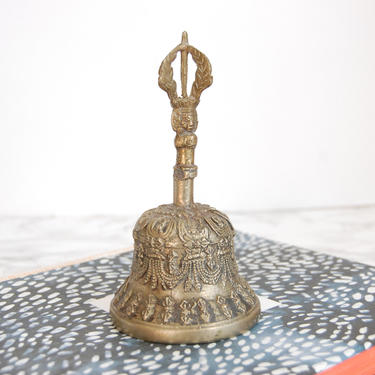 Tibetan Prayer Bell Vintage Brass Meditation Bell Ornate Handbell Brass Bell by PursuingVintage1