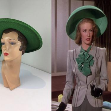 Making Her Argument - Vintage 1940s Fisk Large Kelly Green Straw Halo Wide Brim Hat 