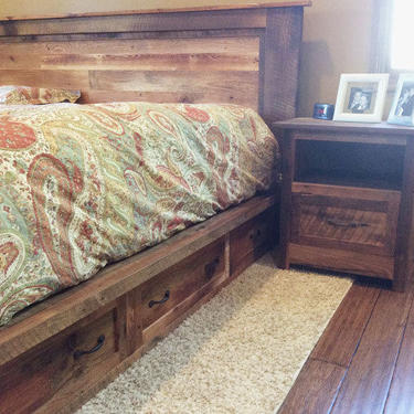 Reclaimed Wood Platform Bed Frame with Storage Drawers 