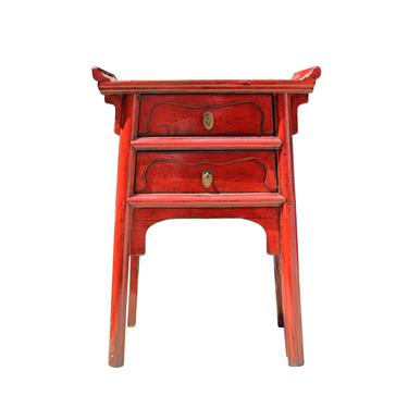 Chinese Distressed Red Point Edge Narrow Slim Foyer Side Table cs3943E 