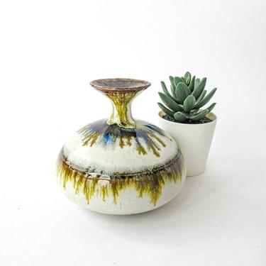 Vintage Hand-Made Ceramic Pottery Holder with Vibrant Blues and Greens and Brown - Made by Jewell 