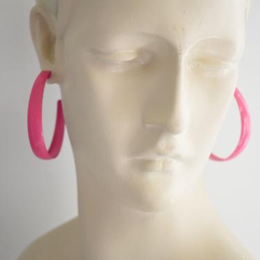 1980s Pink Painted Metal Hoop Pierced Earrings 
