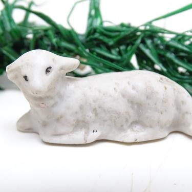 Antique Miniature German Lamb or Sheep, Hand Painted Porcelain, Vintage Christmas Nativity Putz or Creche, Farm Toy 