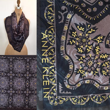 Anne Klein paisley print with metallic gold silk scarf 