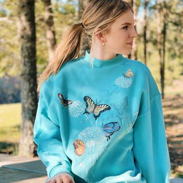Vintage Blue Butterfly Sweatshirt 
