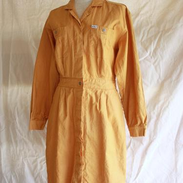 80s Nok Nok Mustard Yellow Shirt Dress Size M / L 