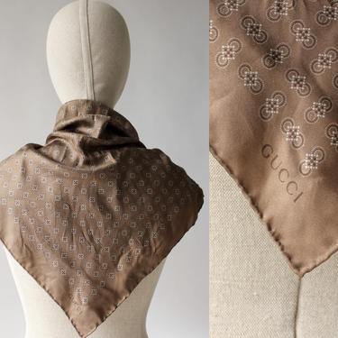 Vintage GUCCI Light Mocha Brown GG Bandana Print Hand Rolled Silk Scarf | Made in Italy | 100% Silk | 1990s Y2K Authentic Gucci Silk Scarf 