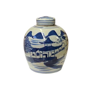 Chinese Oriental Small Blue White Scenery Porcelain Ginger Jar ws1859E 