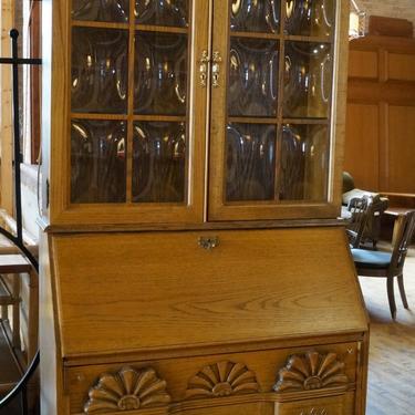 Secretary Desk w Shell Carvings and 2 Glass Doors
