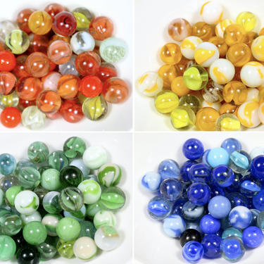 Your Choice -Assortment of 50 Vintage Glass Marbles - Blue, Orange, Green &amp; Yellow Sets, You Choose-Vintage Glass Marbles | FREE SHIPPING 