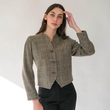 Vintage 80s Giorgio Armani for Bergdorf Goodman Earthtone Tartan Plaid Tweed Bolero | Made in Italy | 100% Wool | 1980s Designer Crop Jacket 